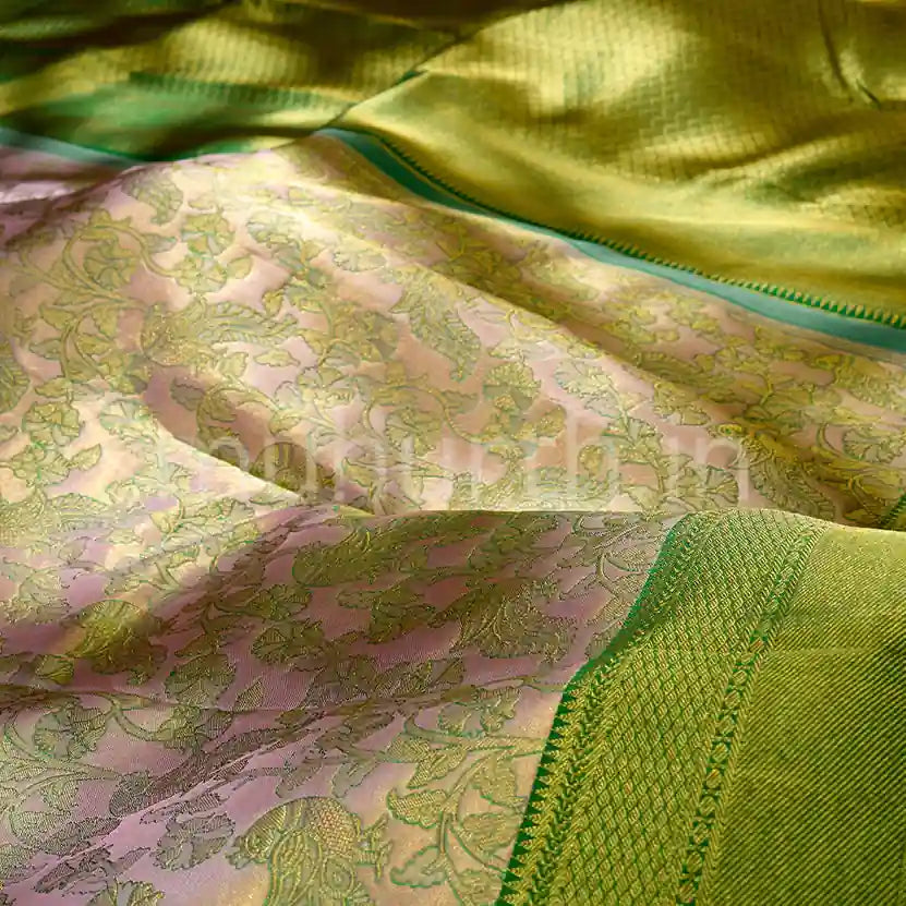 Kanjivaram Pastel Pink Silk Saree with Green