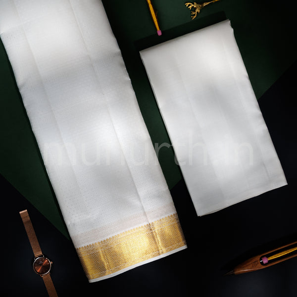 Premium Off-White Pure Silk Dhoti with Angavastram