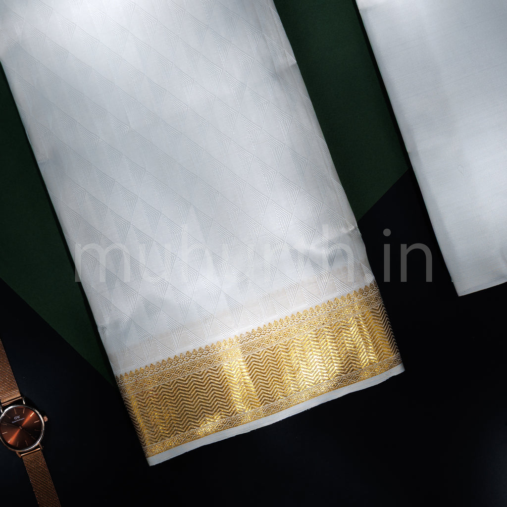 Premium White Pure Silk Dhoti with Angavastram