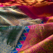 Load image into Gallery viewer, Kanjivaram Dark Green Silk Saree with Red