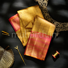 Load image into Gallery viewer, Kanjivaram Khaki Brown Silk Saree with Orange