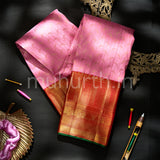 Kanjivaram Fresh Pink Silk Saree with Red