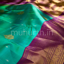 Load image into Gallery viewer, Kanjivaram Rama Blue Silk Saree with Meenakshi Purple