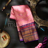 Baby Peach Kanjivaram Silk Saree with Meenakshi Violet