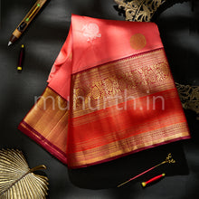 Load image into Gallery viewer, Kanjivaram Deep Peach Silk Saree with Arakku