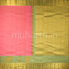 Load image into Gallery viewer, Kanjivaram Peach Pink Silk Saree with Elaichi Green