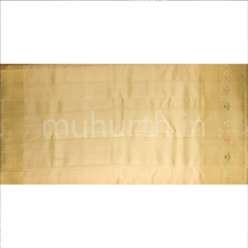 Kanjivaram Golden Mustard Silk Saree With Tussar White
