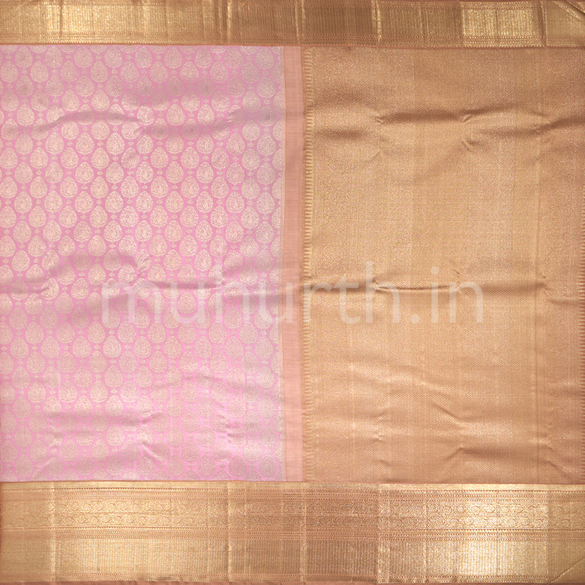 Kanjivaram Light Pink Silk Saree with Brown