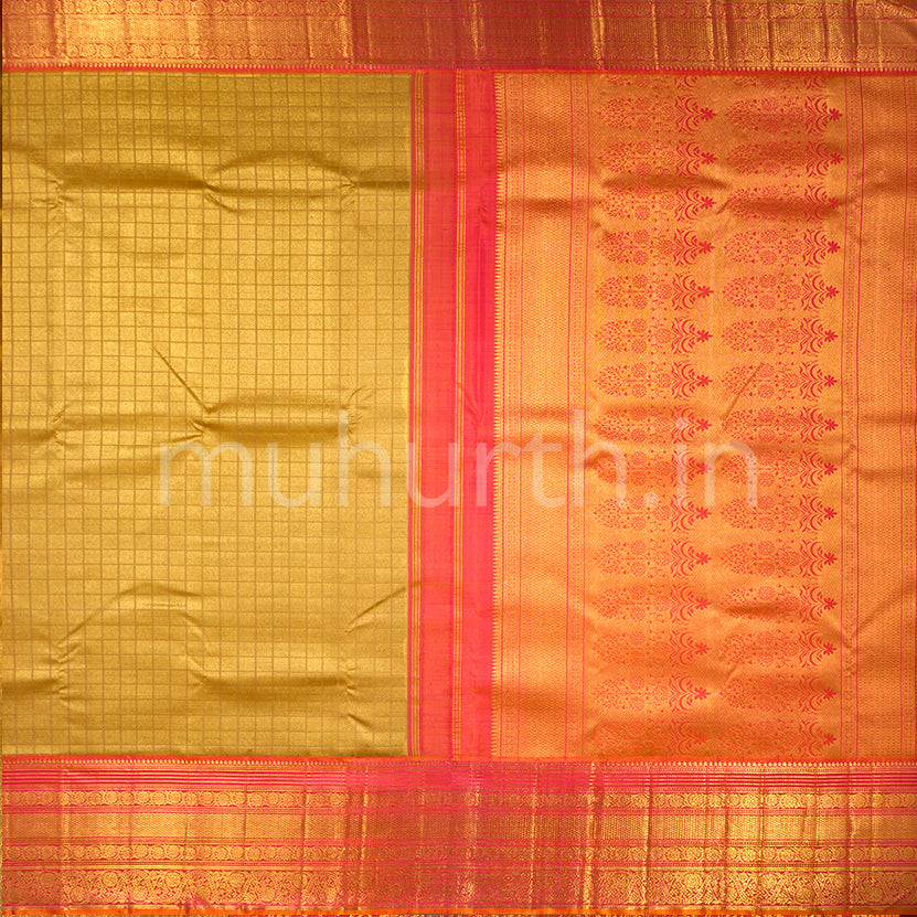 Kanjivaram Khaki Brown Silk Saree with Orange