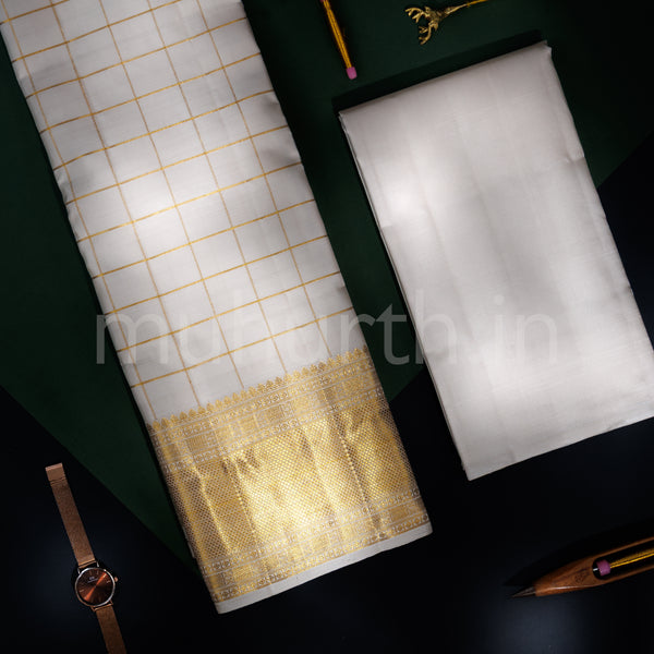 Premium Off-White Pure Silk Dhoti with Angavastram