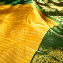 Load image into Gallery viewer, Kanjivaram Golden Mustard with Green Silk Saree