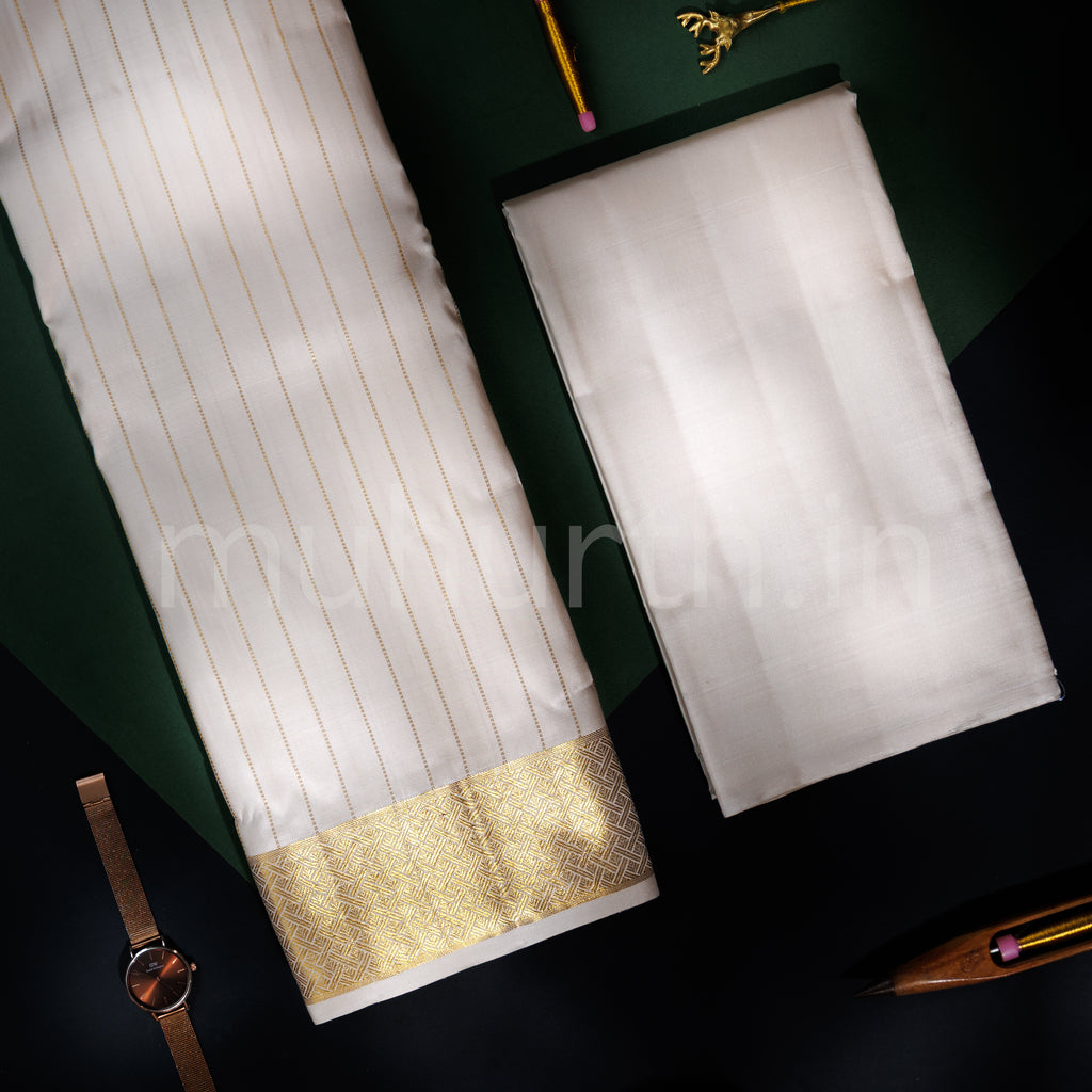 Premium Off-White Pure Silk Dhoti with Angavastram