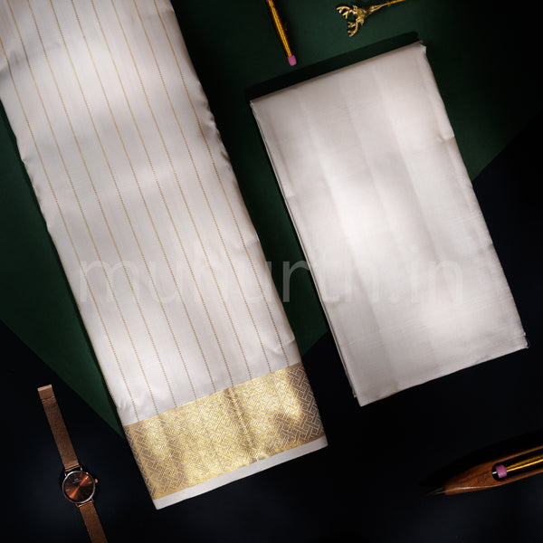 Premium Off-White Pure Silk Dhoti with Angavastram