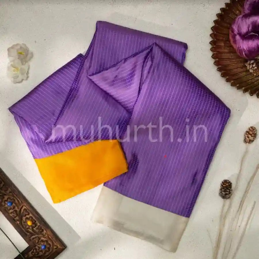 Kanjivaram Lavender Double Pallu Blouse Silk Saree