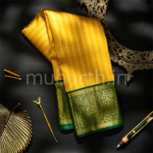 Load image into Gallery viewer, Kanjivaram Golden Mustard with Green Silk Saree