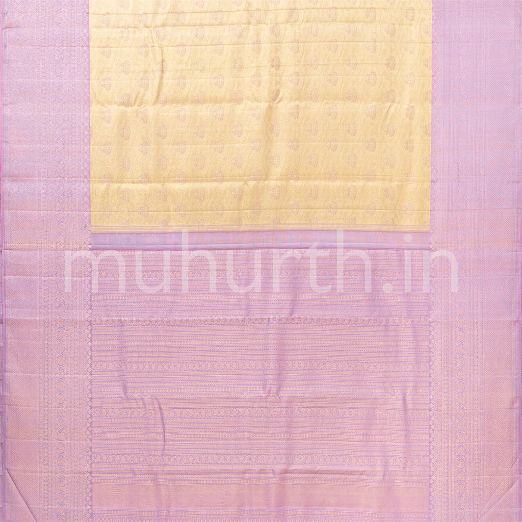 Tussar White Kanjivaram Silk Saree with Lavender