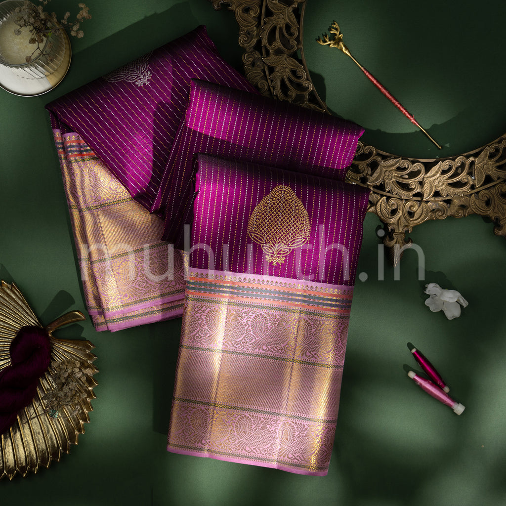 Magenta Kanjivaram Silk Saree with Lavender