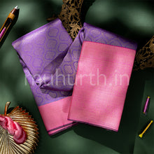 Load image into Gallery viewer, Kanjivaram Lavender Silk Saree with Pink