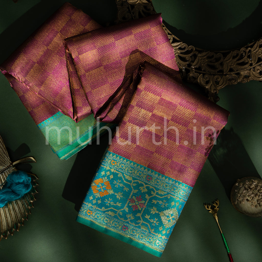 Dark Magenta Kanjivaram Silk Saree with Mayilkazhuthu