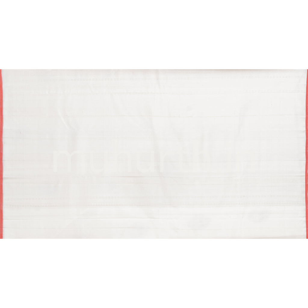 Off-White Kanjivaram Silk Saree with Orange Selvedge