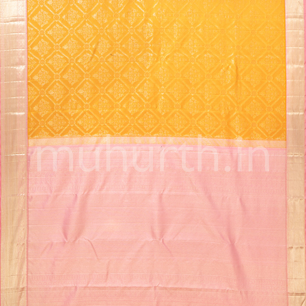 Mambazham Yellow Kanjivaram Silk Saree with Pink