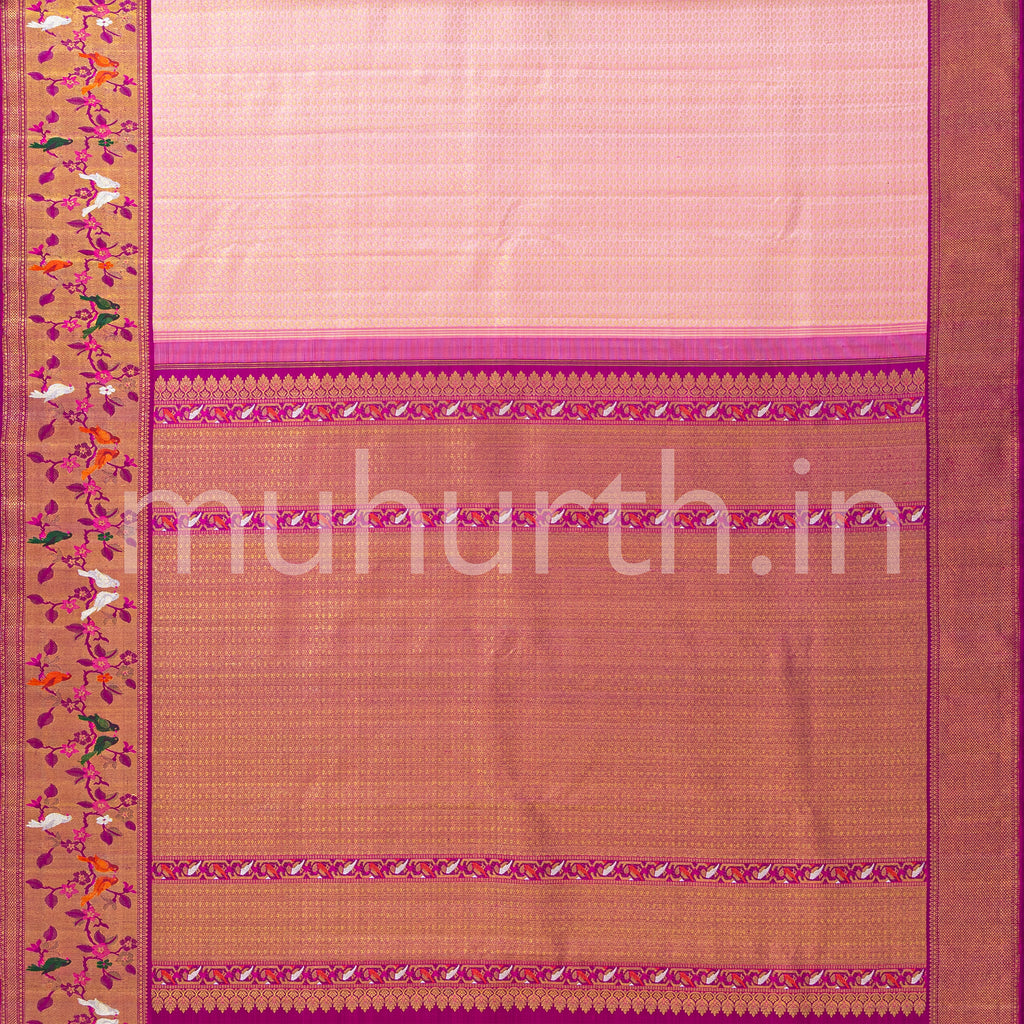 Pastel Pink Kanjivaram Silk Saree with Magenta