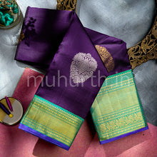 Load image into Gallery viewer, Kanjivaram Violet Silk Saree with Ananda Blue