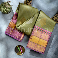 Load image into Gallery viewer, Kanjivaram Elaichi Green Silk Saree with Lavender
