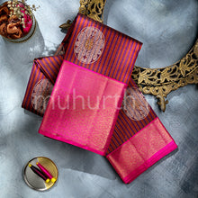 Load image into Gallery viewer, Kanjivaram Majenta Silk Saree with Rose