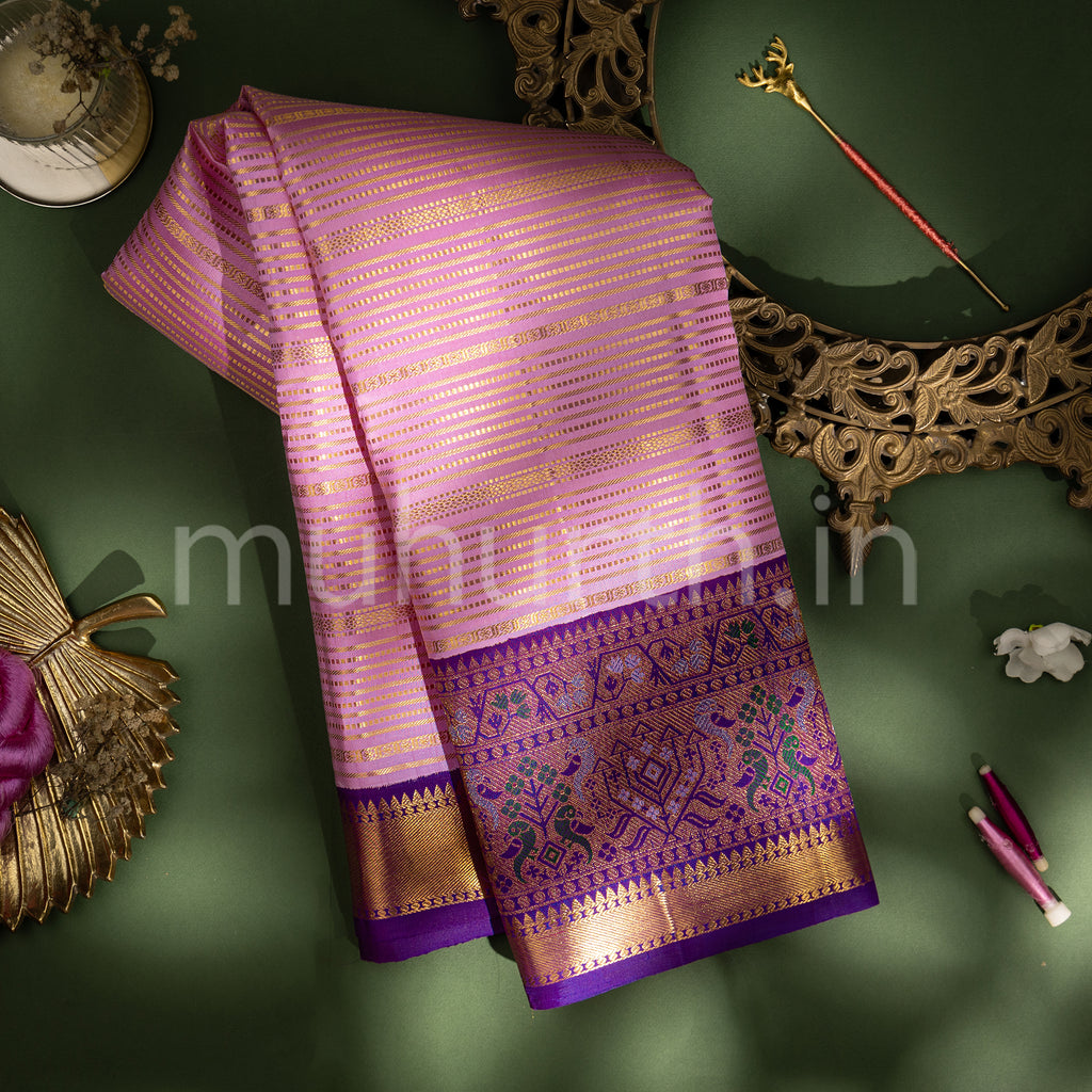 Kanjivaram Light Pink Silk Saree with Magenta