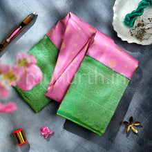 Load image into Gallery viewer, Kanjivaram Light Pink Silk Saree with Light Tiratchai Green