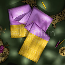 Load image into Gallery viewer, Kanjivaram Lavender Silk Saree with Elaichi Mustard
