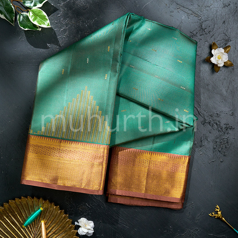 Kanjivaram Rama Blue Silk Saree with Brown