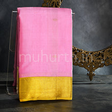 Load image into Gallery viewer, Kanjivaram Pink Silk Saree with Mustard &amp; Off-White