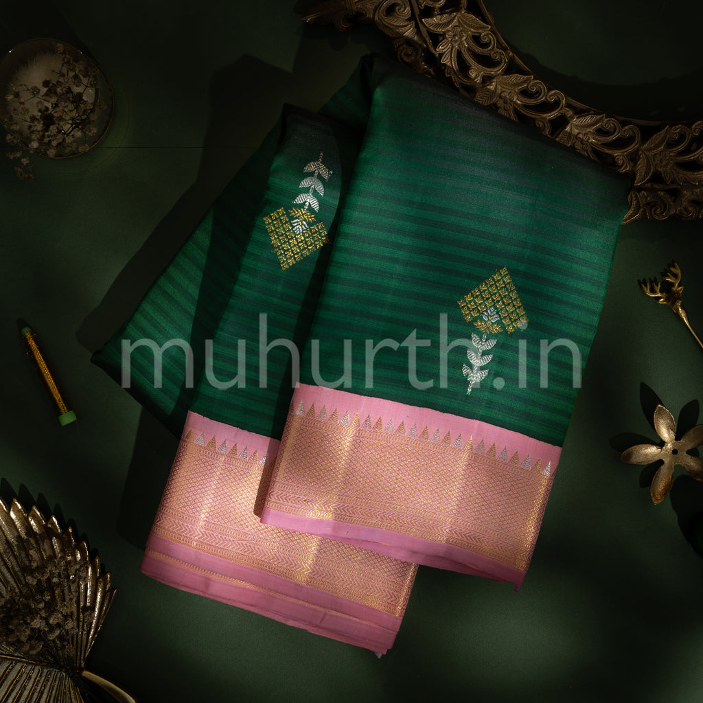 Green Kanjivaram Silk Saree with Pink