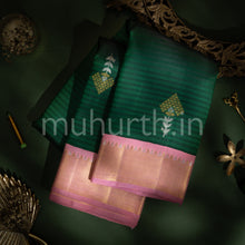 Load image into Gallery viewer, Green Kanjivaram Silk Saree with Pink