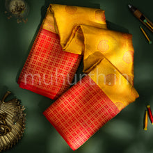 Load image into Gallery viewer, Kanjivaram Golden Mustard Silk Saree with Bright Red