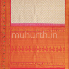 Load image into Gallery viewer, Off-White Kanjivaram Silk Saree with Red Shot Rose