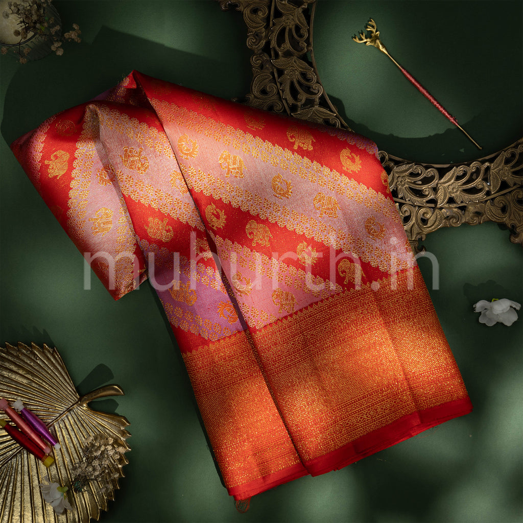 Kanjivaram Red Rangkat Silk Saree