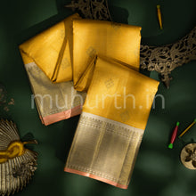 Load image into Gallery viewer, Kanjivaram Pastel Yellow Silk Saree with Off-White &amp; Light Pink