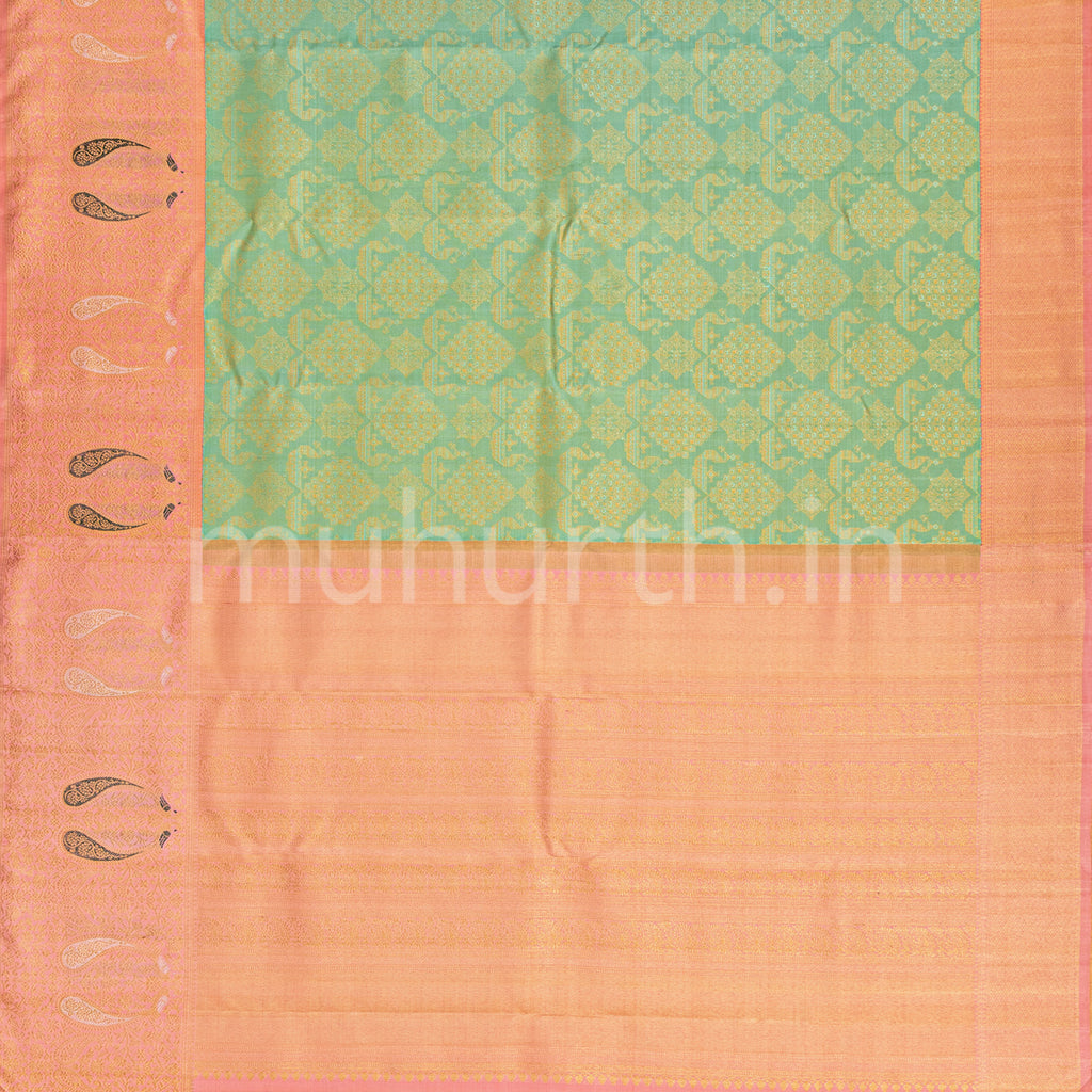 Sea Green Kanjivaram Silk Saree with Peach