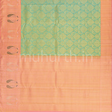 Load image into Gallery viewer, Sea Green Kanjivaram Silk Saree with Peach