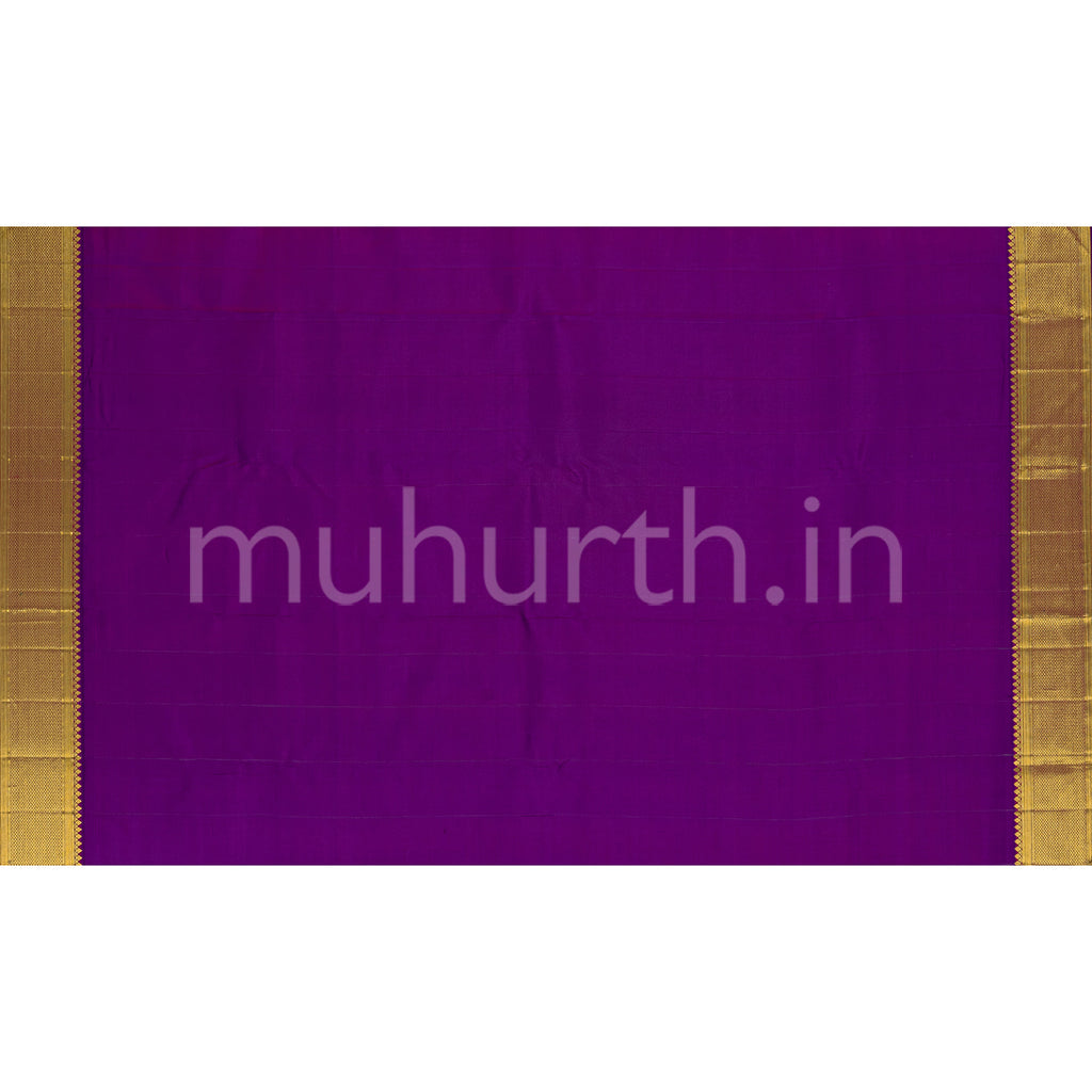 Kanjivaram Golden Mustard Silk Saree with Magenta