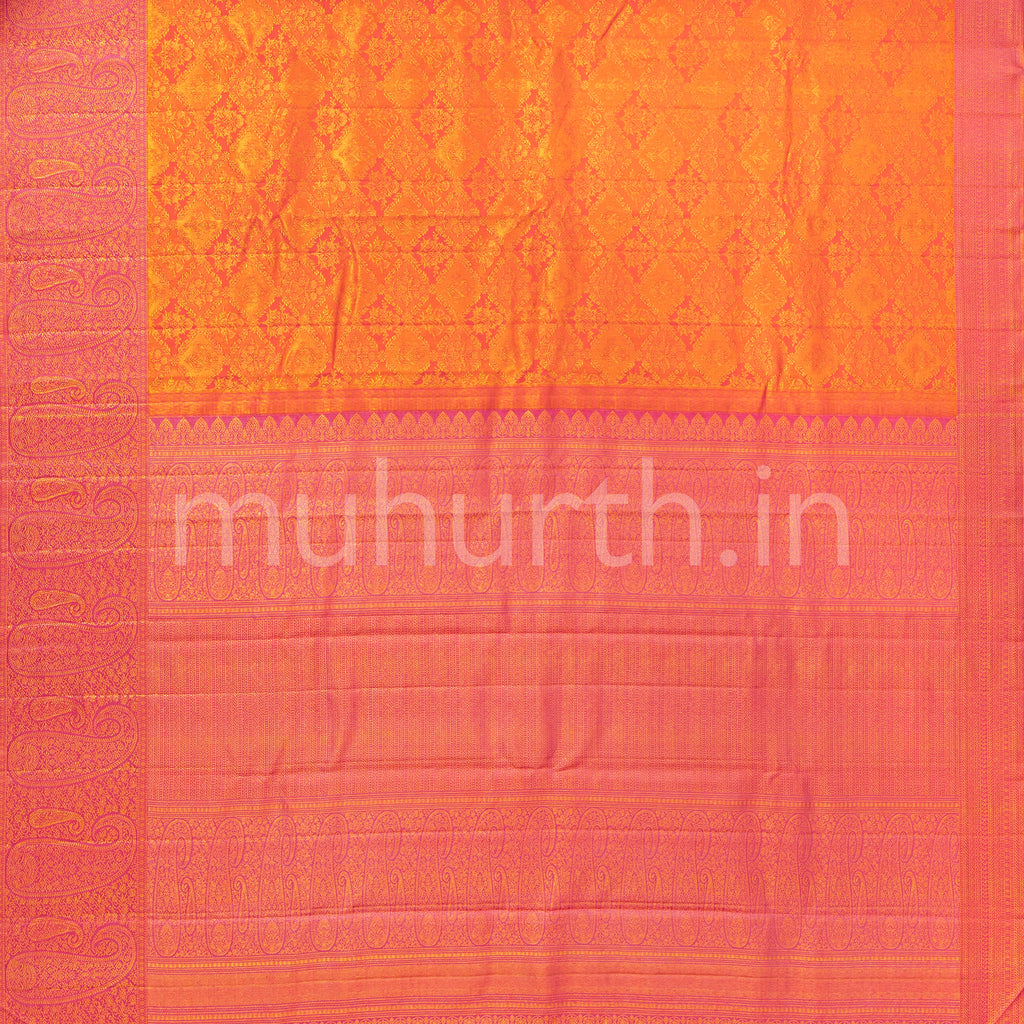 Orange Kanjivaram Silk Saree with Pink