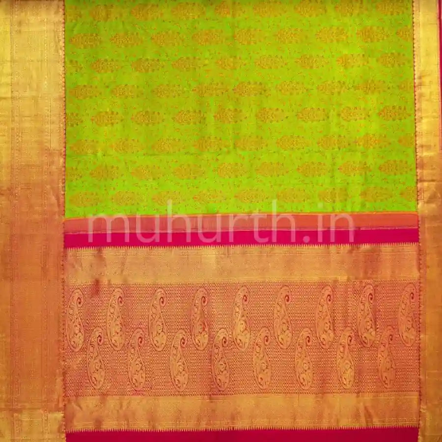 Kanjivaram Light Green Silk Saree with Rose