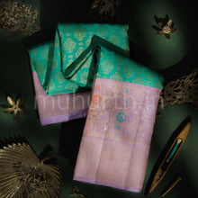 Load image into Gallery viewer, Rama Blue Meenakari Pure Kanjivaram Silk Saree with Lavender