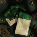 Green Pure Kanjivaram Silk Saree with Tassar White