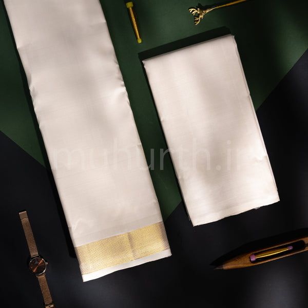 Premium Off-White Pure Silk Dhoti with Angavastram