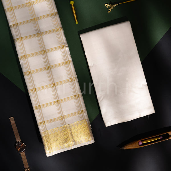 Premium Off-White Pure Silk Dhoti with Angavastram