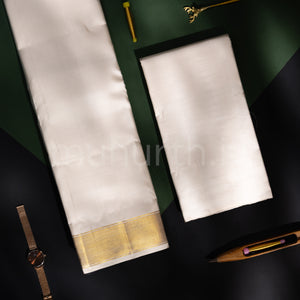 Premium Off-White Pure Silk Dhoti with Angavastram